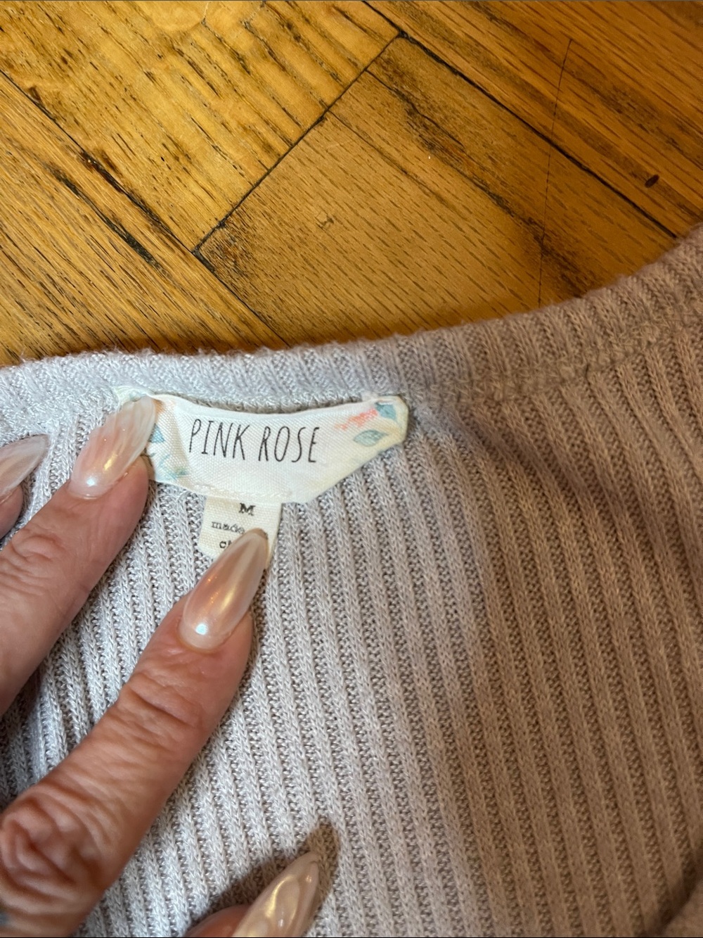 Pink Rose Light Gray Ribbed Button-Front Crop Top - Picture 2 of 2